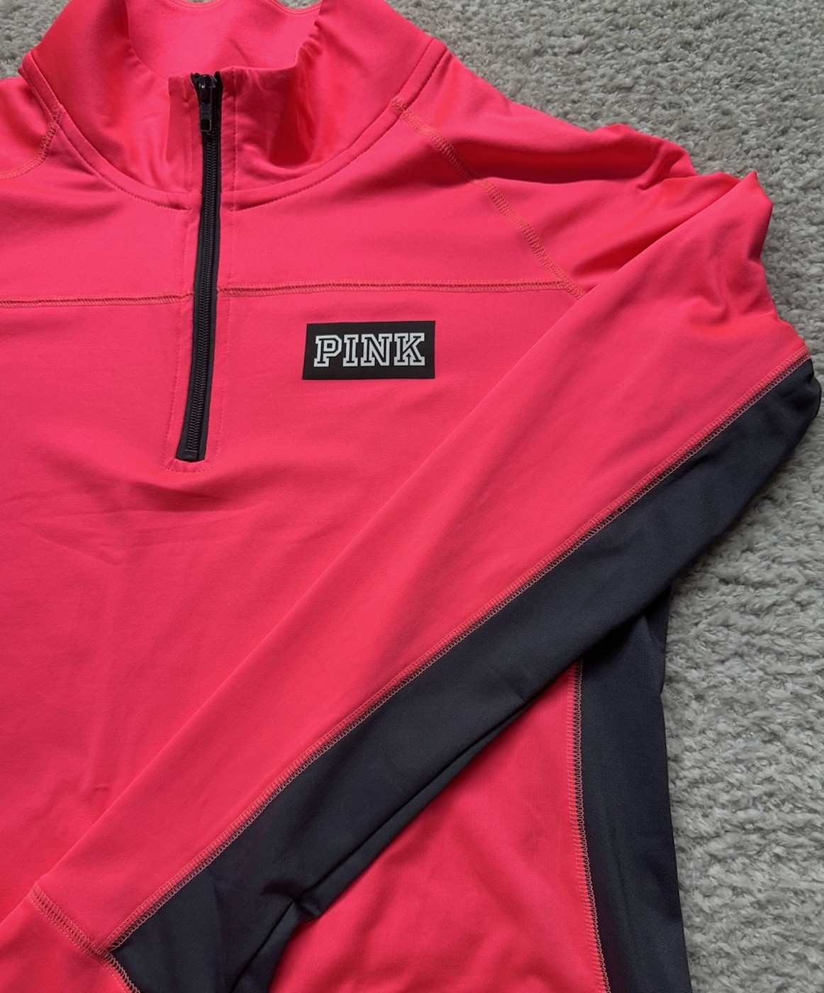 New PINK Victoria's Secret Ultimate Logo Pink Gray 1/4 Zip Pullover Women’s