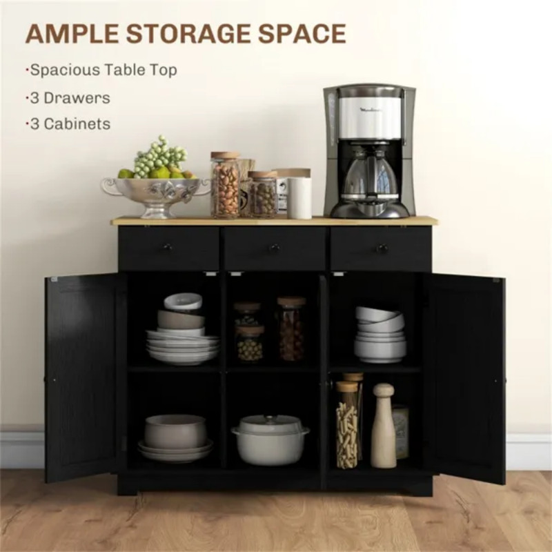 Kitchen Storage Cabinet,Three large drawers offer storage for utensils