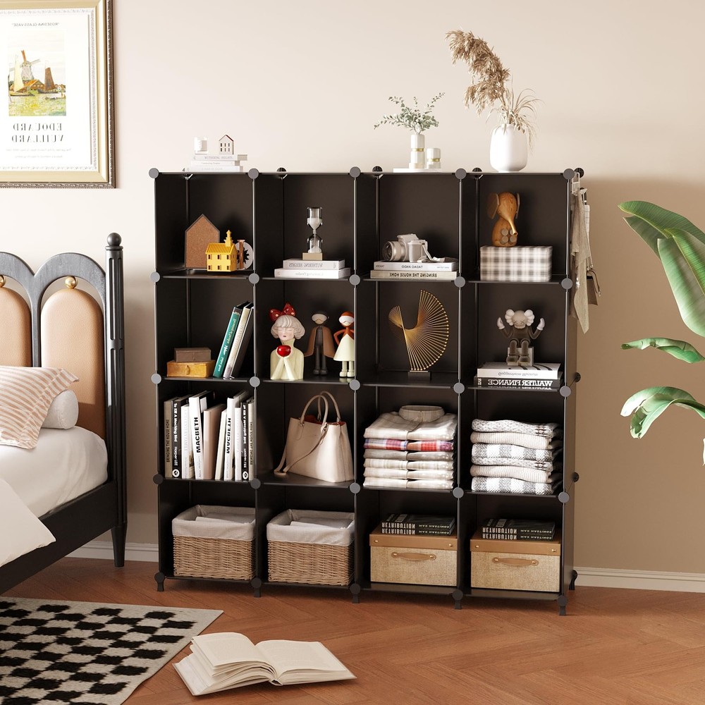 Cube Storage Organizer, 16 Cube Closet Organizer, Stackable Storage Cube Shel...