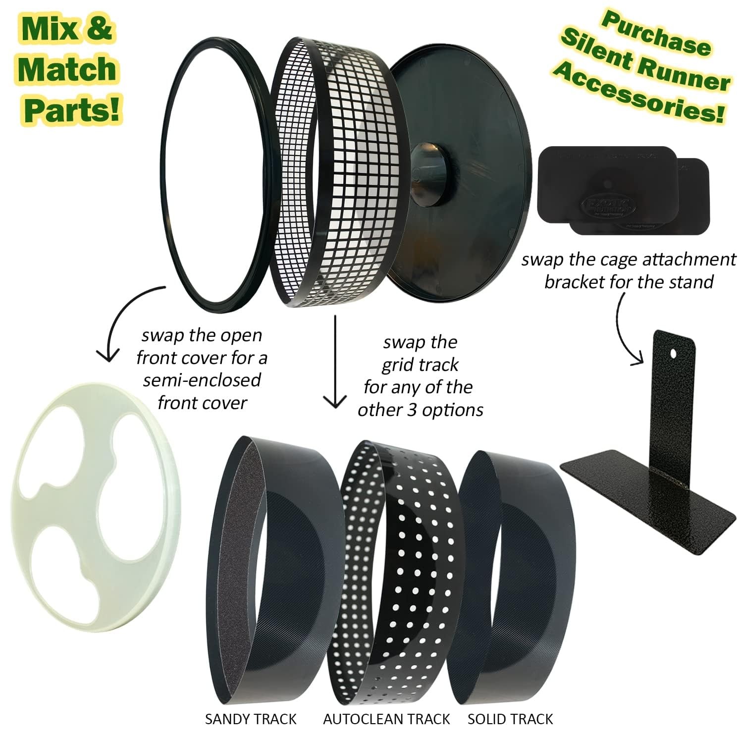 Silent Runner Pro | Sugar Glider Exercise Wheel Black with Attachment