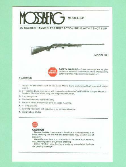 Mossberg Model 341 Owners Manual Reproduction