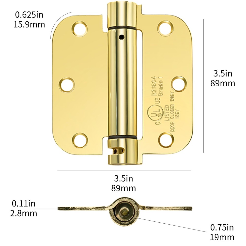Self-Closing Door Hinge 3.5 Inch Rounded, Spring Loaded Hinge Adjustable Tension