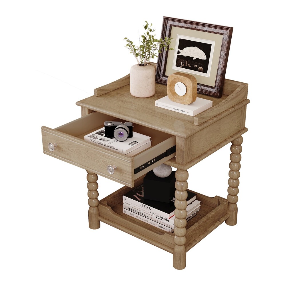 Nightstand Bedside Table Cabinets Side Table End Table w/ Drawer & Shelf Natural