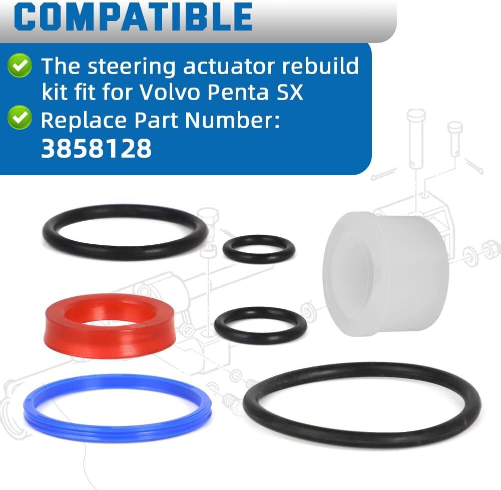 For Volvo Penta 3858128 SX Steering Actuator Rebuild Seal Kit with Piston Ring