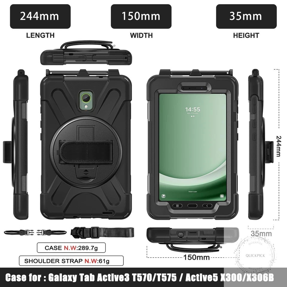Galaxy Tab Active5/Active 3 8.0 Case, with 360 Stand, Handle Hand Strap