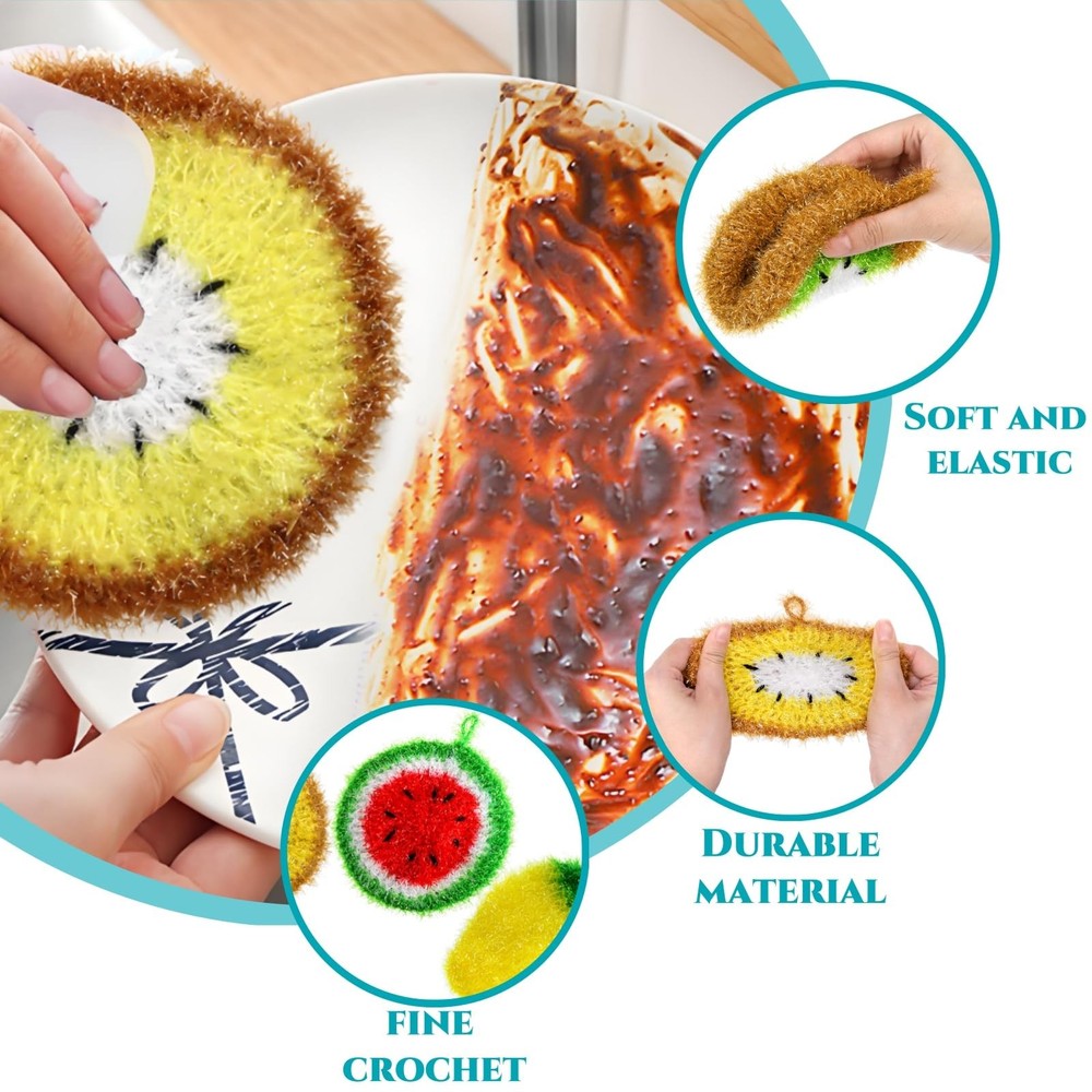 16 Pieces Fruit Dish Scrubber, Non Scratch Dish Washing Sponge, Double Layer ...