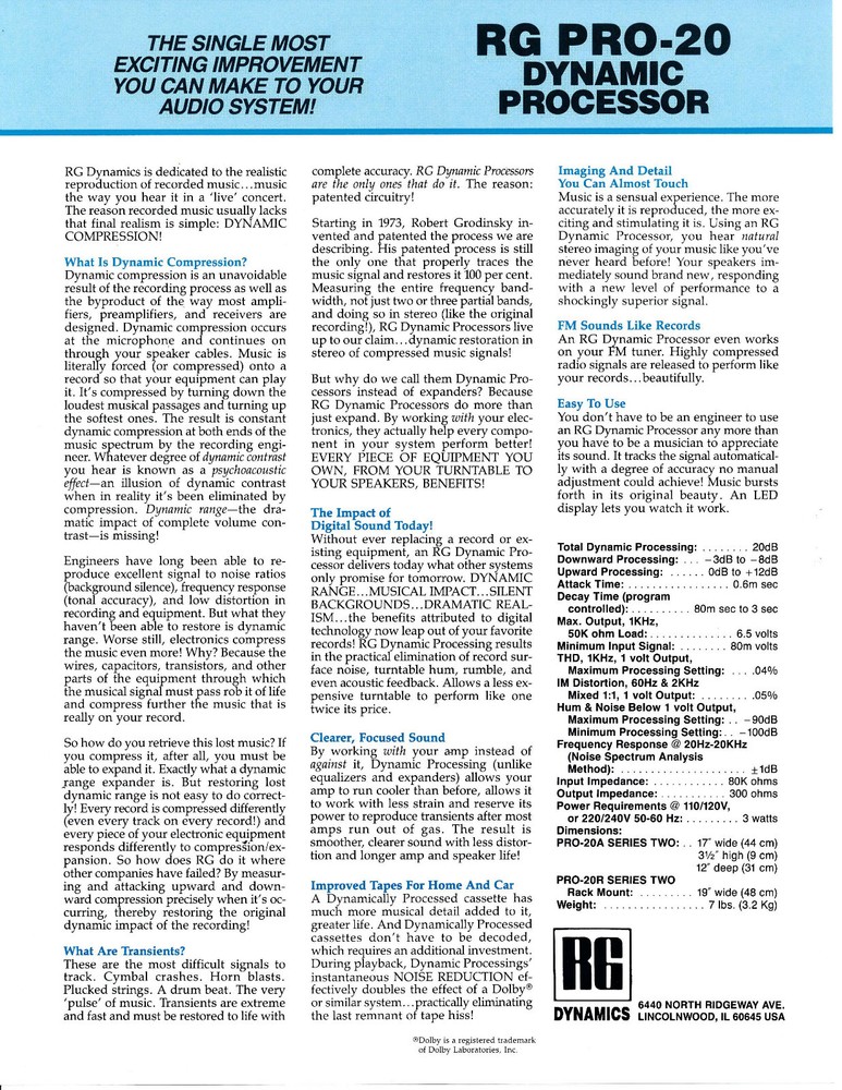 RG Dynamics Pro-20 Series Two Dynamic Range Expander Processor