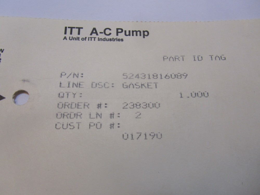 ITT A-C Pump 52431816089 Gasket