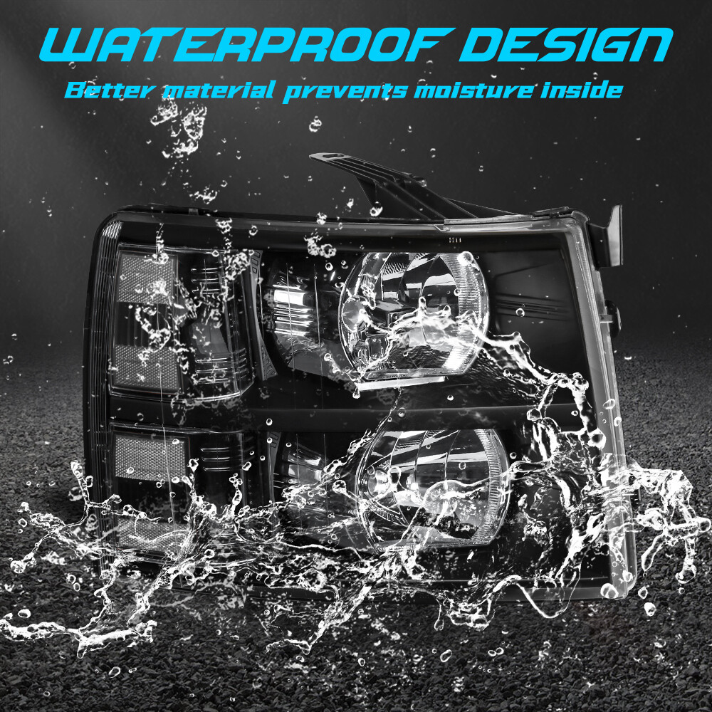 For 2007-2013 Chevy Silverado 1500 2500HD Black Housing Headlights LH & RH