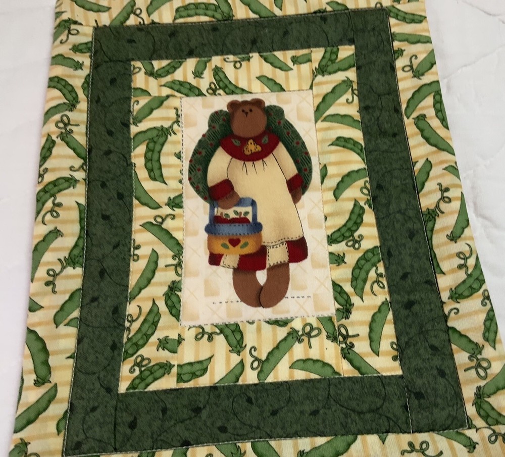 Small Patchwork Quilt Wall Hanging, Country, Rectangles, Bear In Center