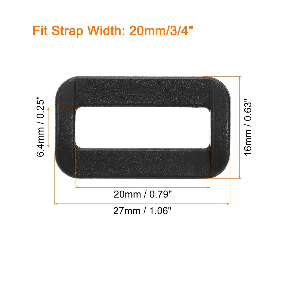 6Pcs 3/4 Inch Plastic Rectangle Rings Webbing Belts Buckle Slide Loop, Black