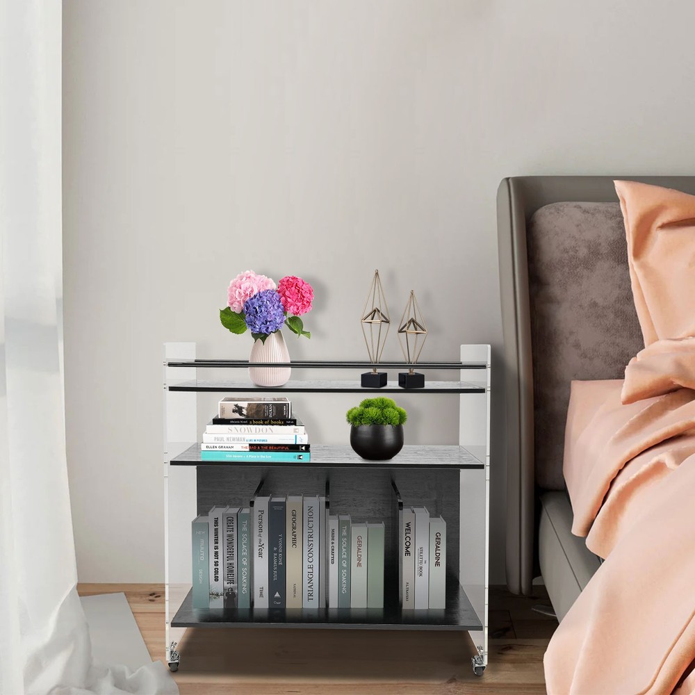 Acrylic End Table,Rectangle Side Table, Bamboo Acrylic Modern End Table