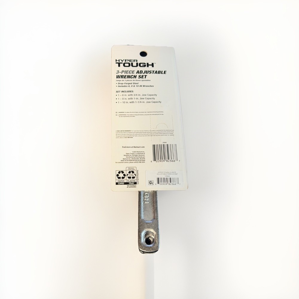 3-Piece HYPER TOUGH Adjustable Wrench Set • Includes 6” 8” 10” Wrenches