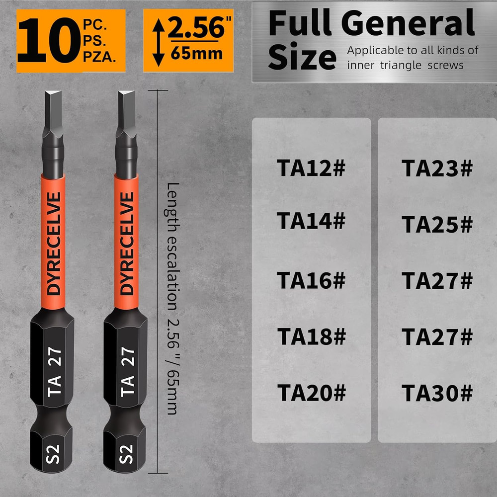 10-Pack Triangle Screwdriver Set - Premium S2 Steel Triangle Bit Set (2.56" Long