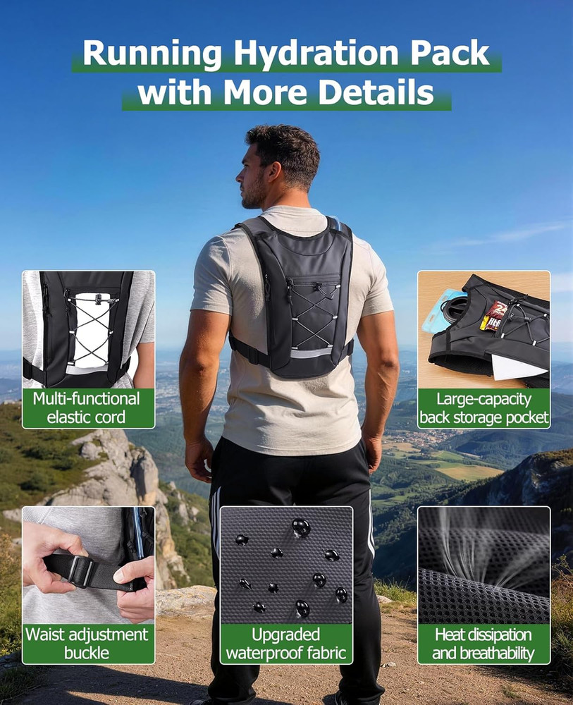 Lightweight Running Vest with 2L Water Bladder and Reflective Hydration Backpack