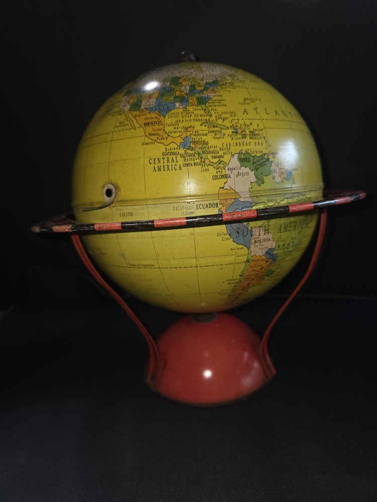 Vintage Replogle Rare 1954 Globe-Gram Tin Globe 8"