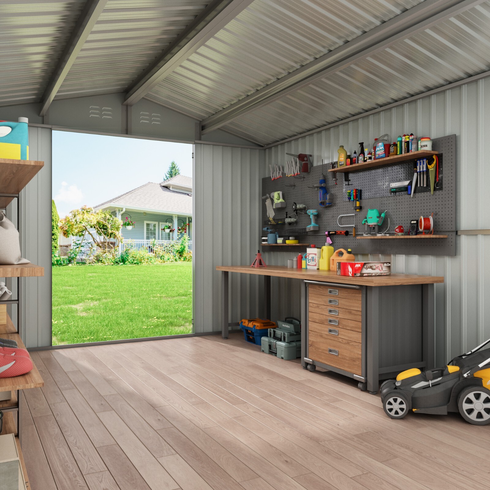 JAXSUNNY 8 x 12Ft Outdoor Storage Shed Steel Tool Shed with Lockable Doors Vents