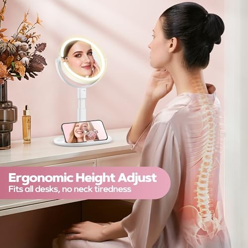 Makeup Mirror with Lights, 30X Magnifying & Height Adjustable, Lighted Withe