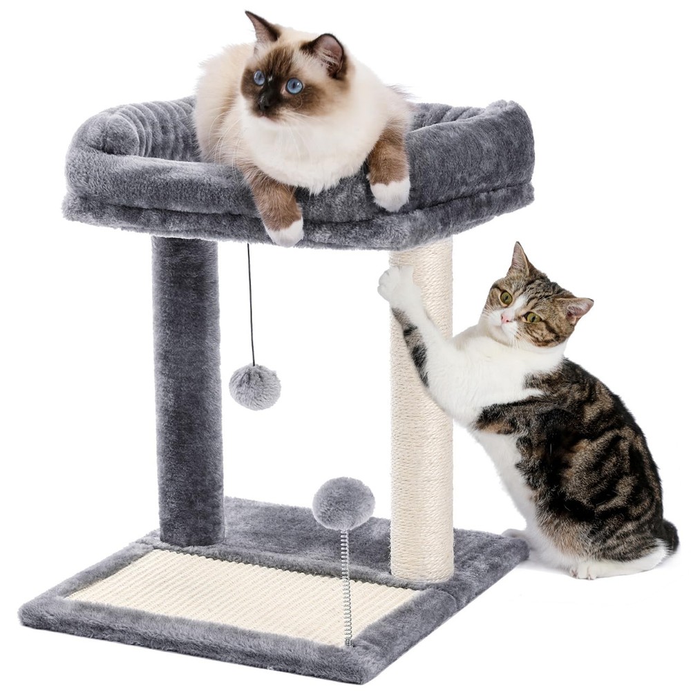 Cat Scratching Post Bed, Small Cat Tree Tower with Cat Scratcher Pad Large To...