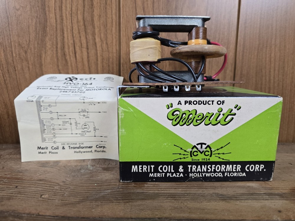 Vintage Merit HVO-164 Flyback Transformer NOS w/ Box & Instructions Motorola