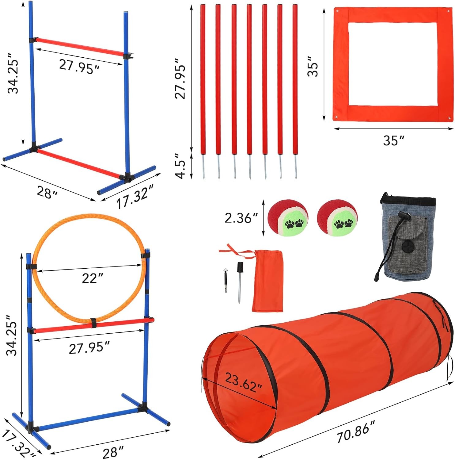 Dog Agility Training Kit Equipment with Tunnel,Adjustable Dog Hoop
