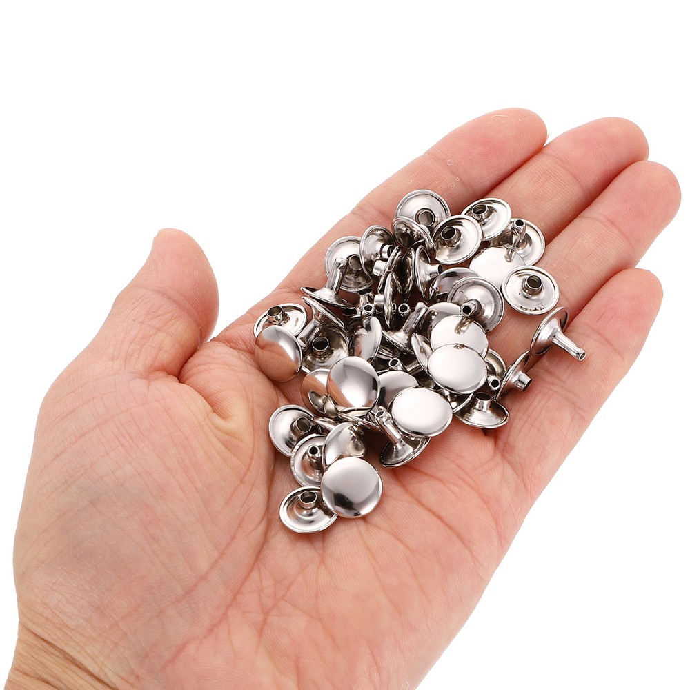 80Sets Double Cap Rivet 12x10mm Carbon Steel Round Head Snap Studs, Silver
