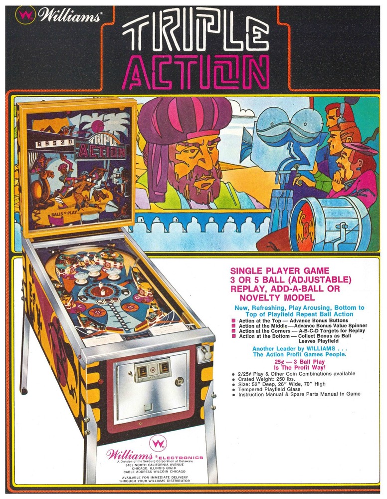 Triple Action Williams Pinball Flyer / Brochure/ Ad - Mint Condition
