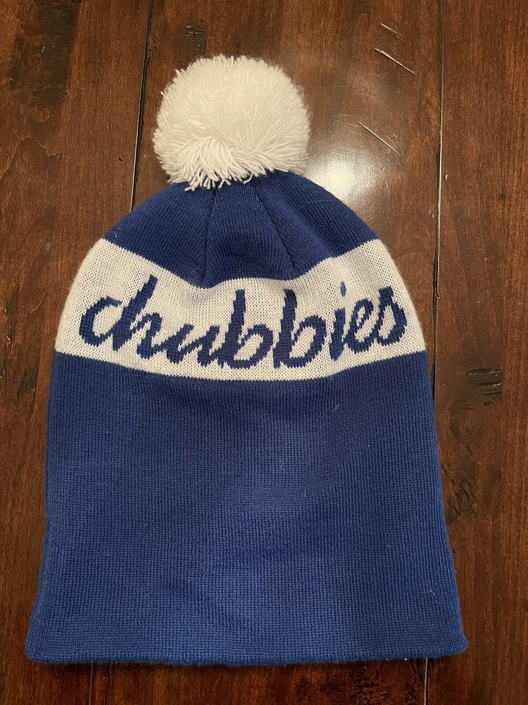 Chubbies Pom Pom Beanie Winter Ski Hat Blue/white EUC Htf
