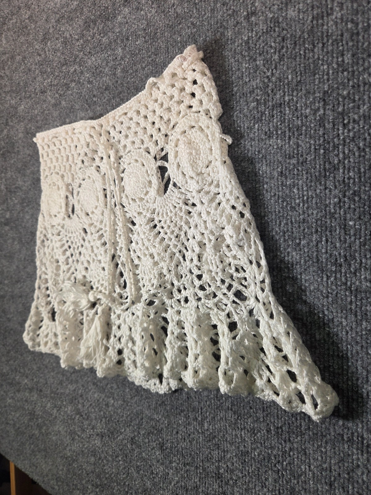 Terminal X Women Crochet Mini Skirt White Boho Tassel Accents Casual Bottoms