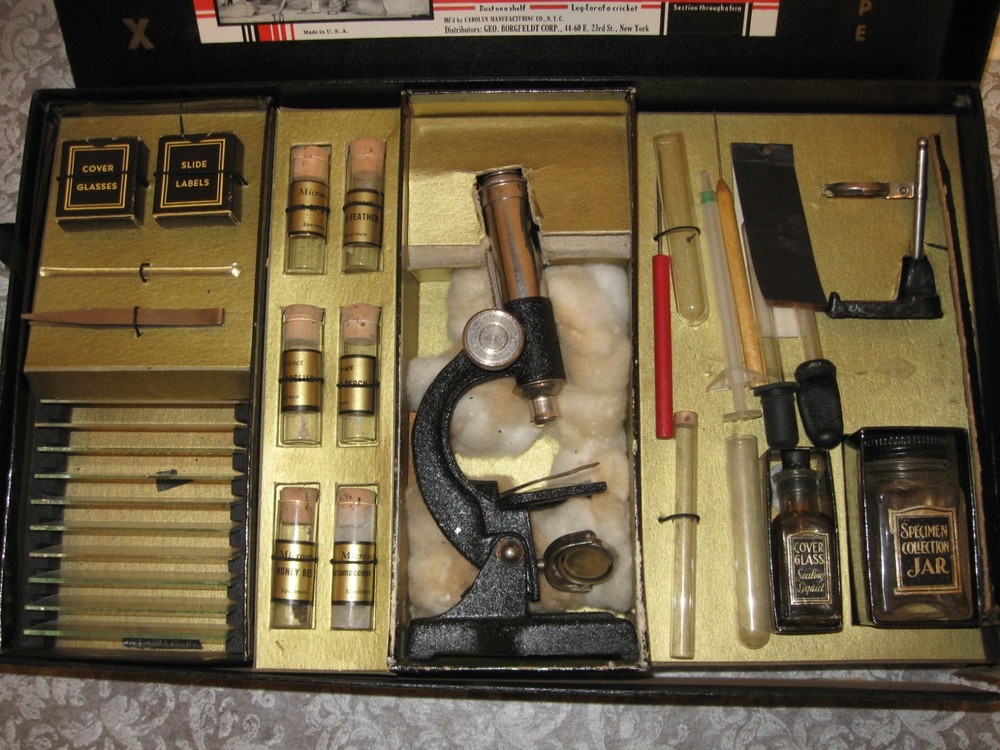 Vintage Microset Model 3X Microscope Set, 80-325 Power Microscope, Circa 1930's