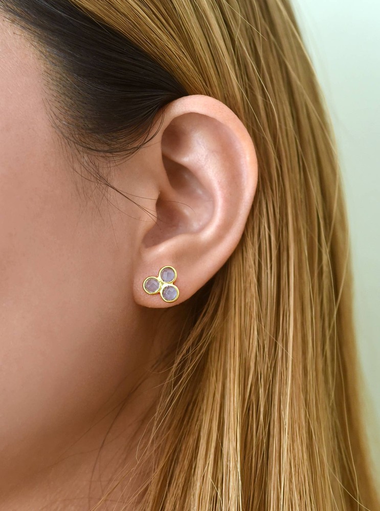 Sterling Silver Triple Mini Stone Stud Earrings