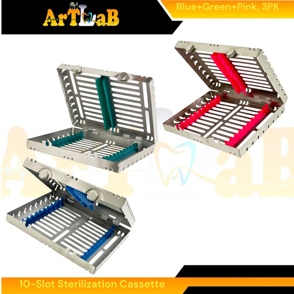 German Steel Sterlization Boxes for 10 Instruments Each, Lock & Detachable - 3PK