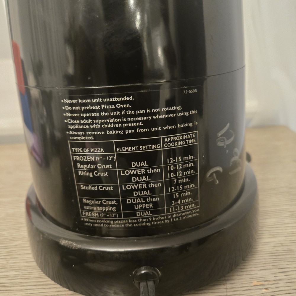 Presto Pizzazz Plus Rotating Pizza Oven Black Model 0343003 Base Unit Only