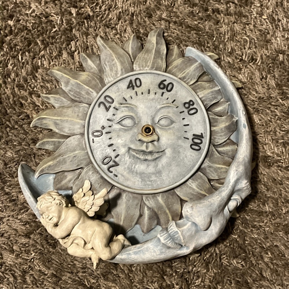 Vintage Celestial Square Sun Wall Clock Cherub Blue