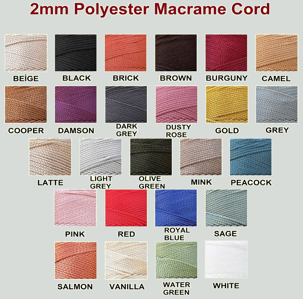 Polyester Macrame Cord 2mm x 251 Yards Premium Macrame Rope Cooper 3 Skeins