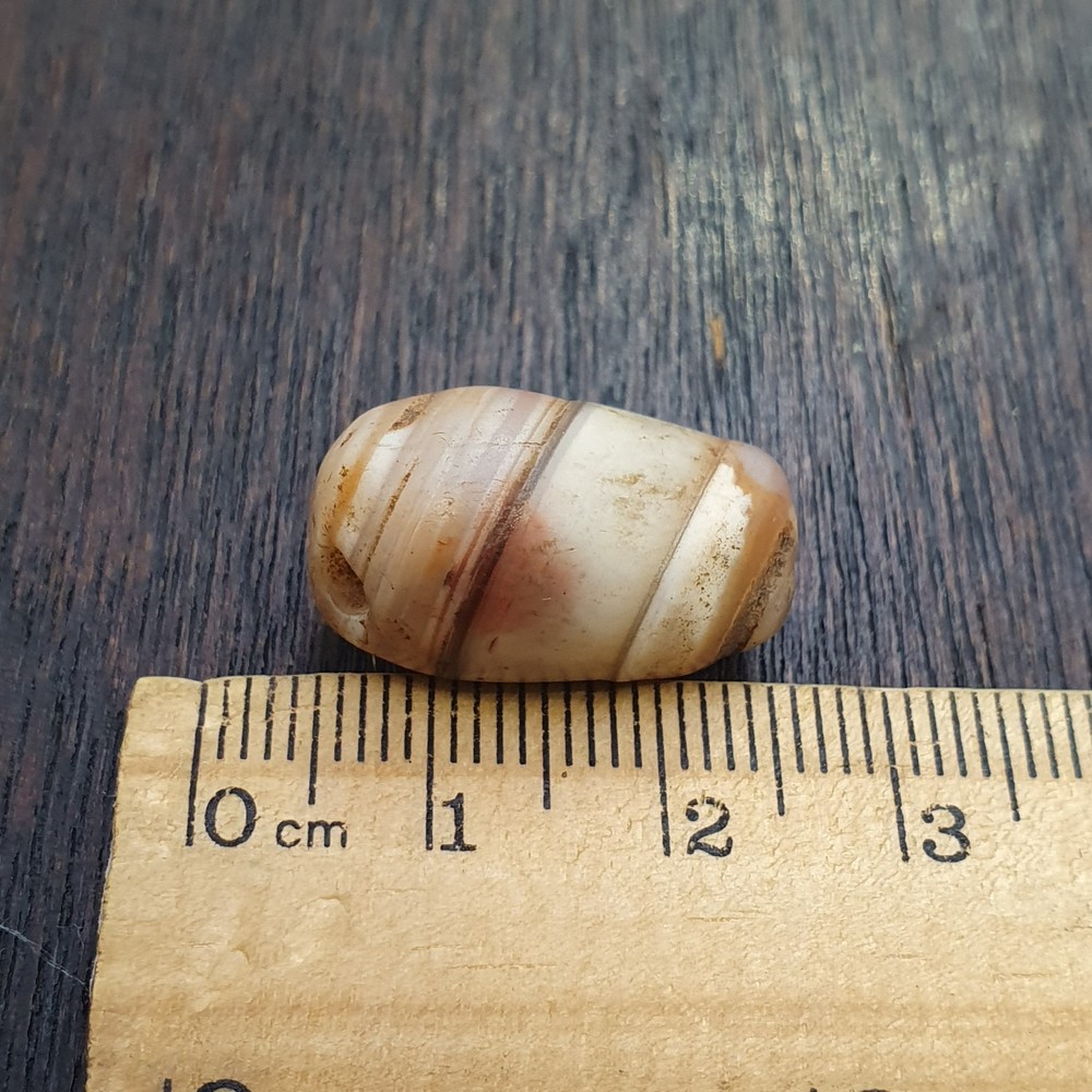 Antique Ancient rare red and White unique Stripes agate bead