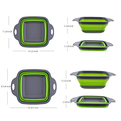 2 PCS Collapsible Colanders Handles Extendable 9.5 11.5 Inch Folding Veg