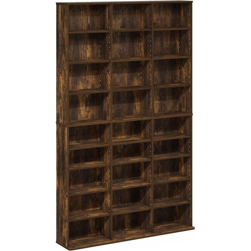 Wood Media Storage Rack Adjustable Shelf DVD CD Blu-ray Organizer Space Saving