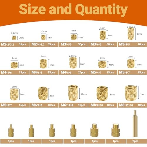 Threaded Inserts Set, 300Pcs Heat Set Inserts with M2 M3 M4 M5 M6 M8 Insert