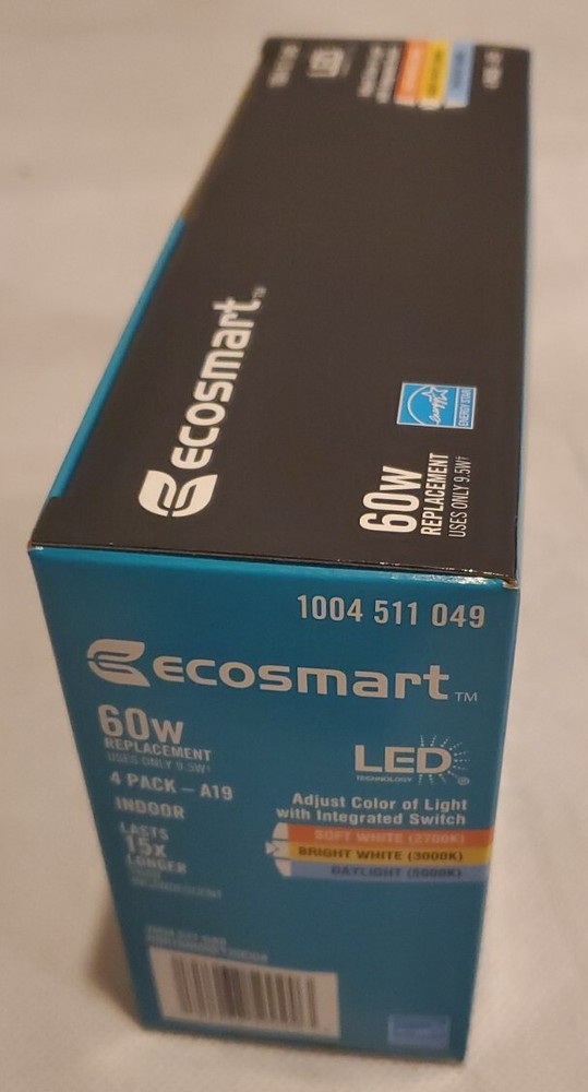 Ecosmart LED 60w Replacement Dimmable Bulb A9A19A60WT20C04 4 Pack E345327