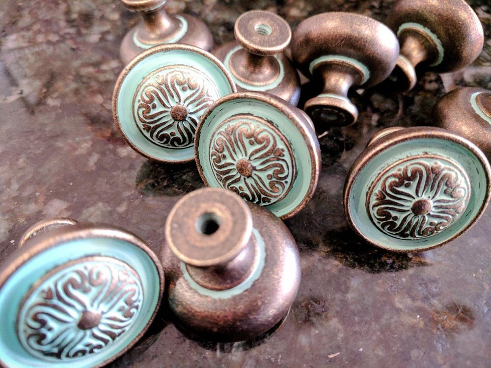 1-3/16" Baroque Scroll Work Design Knob Verdigris