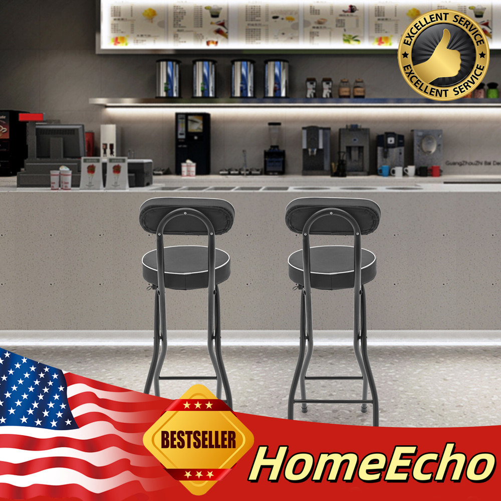 2pcs Black Counter Stool Bar Stool Portable Folding Kitchen Dining Chair
