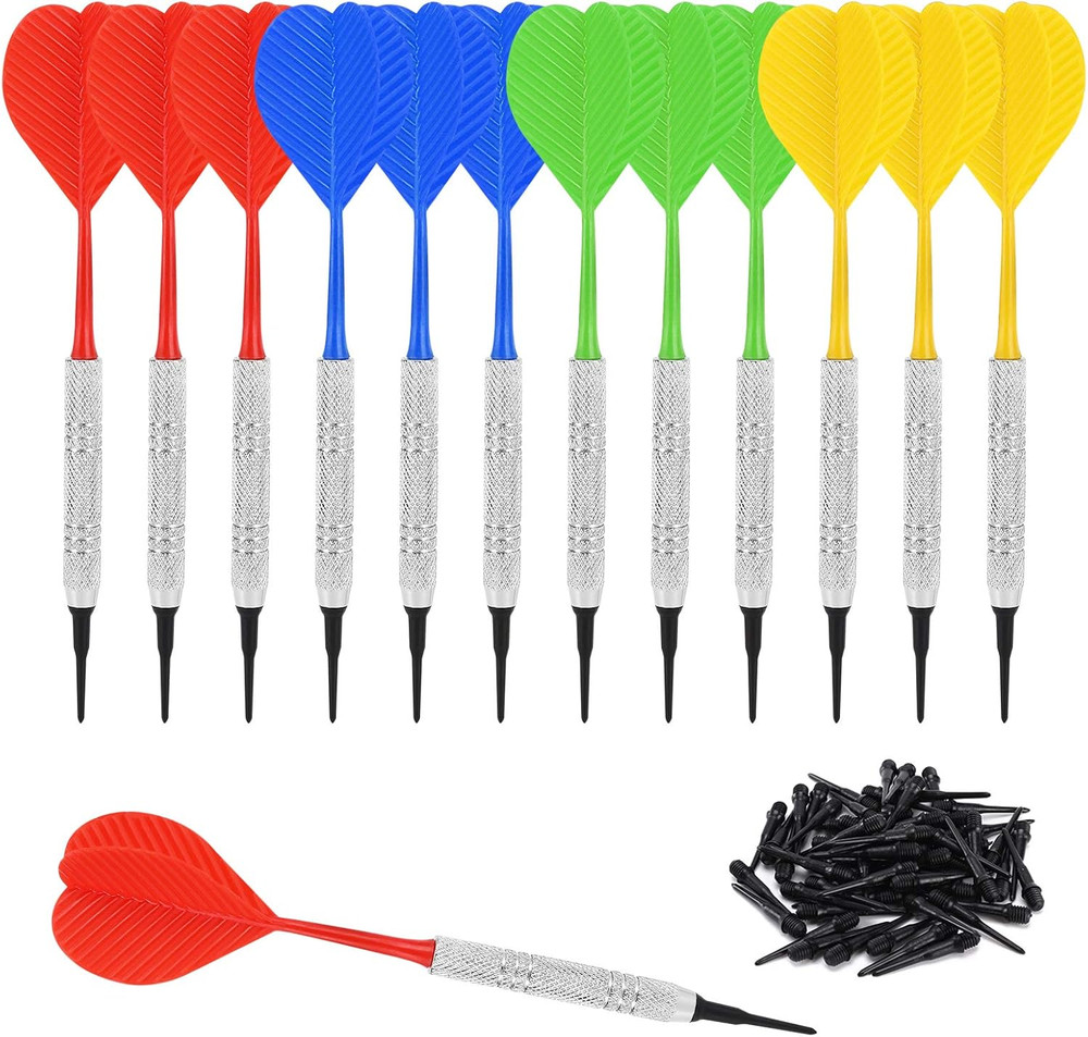 12 Pack Soft Tip Darts, Bar Dart, Plastic Tip Darts Set, Attach Extra 100 Bla...