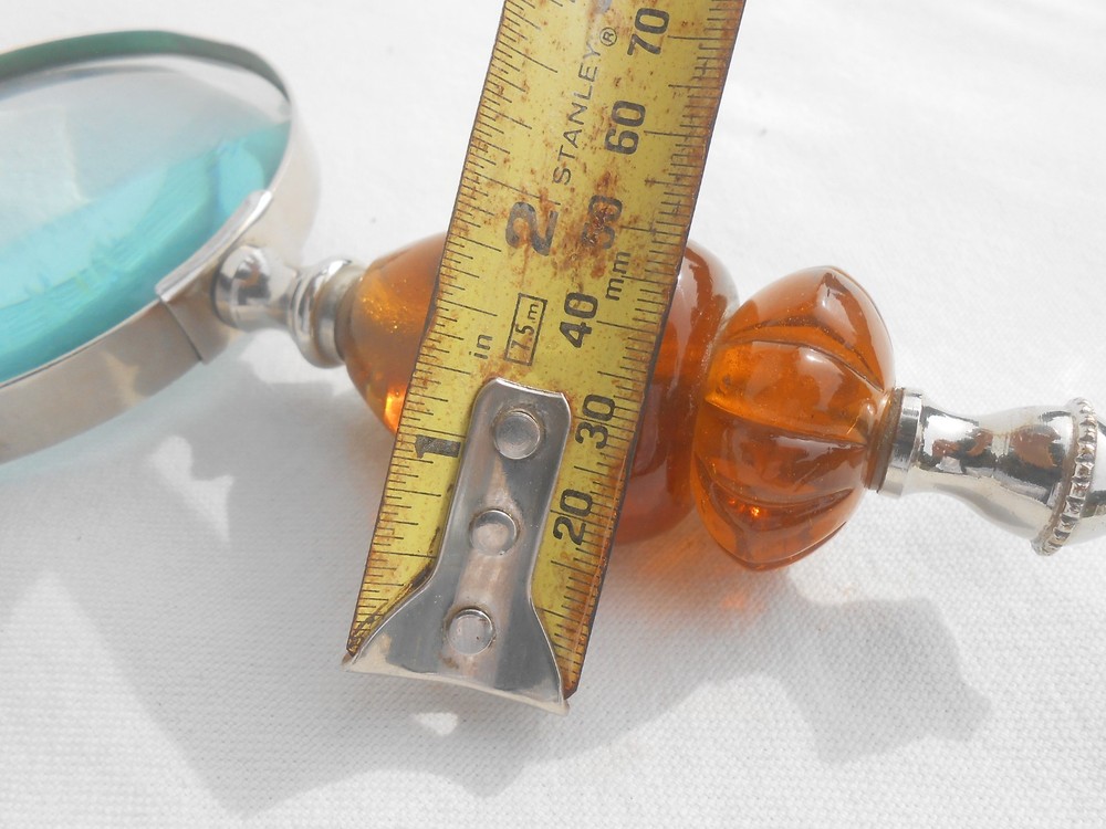 Vintage Magnifying Glass Victorian Amber Three Sided Handle Library Desktop