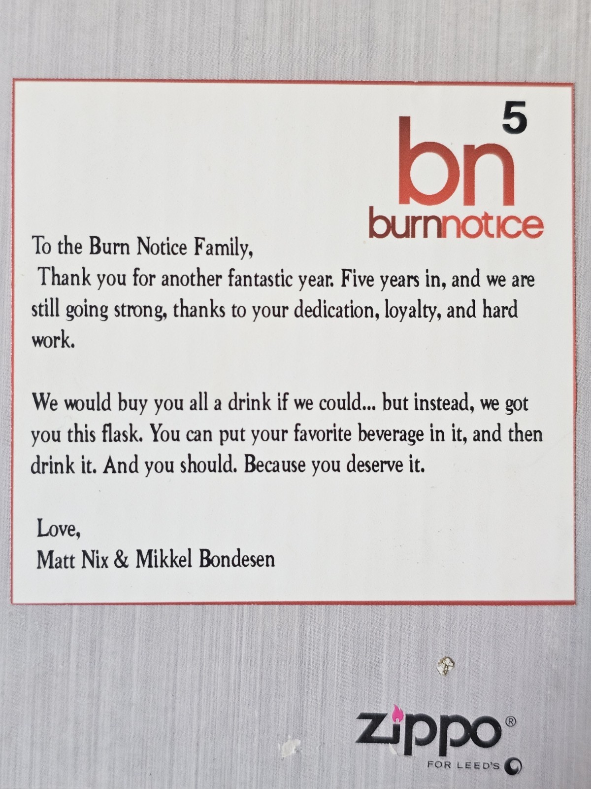 Burn Notice Series Season Five Cast & Crew Zippo Liquor Stainless Steel Flask