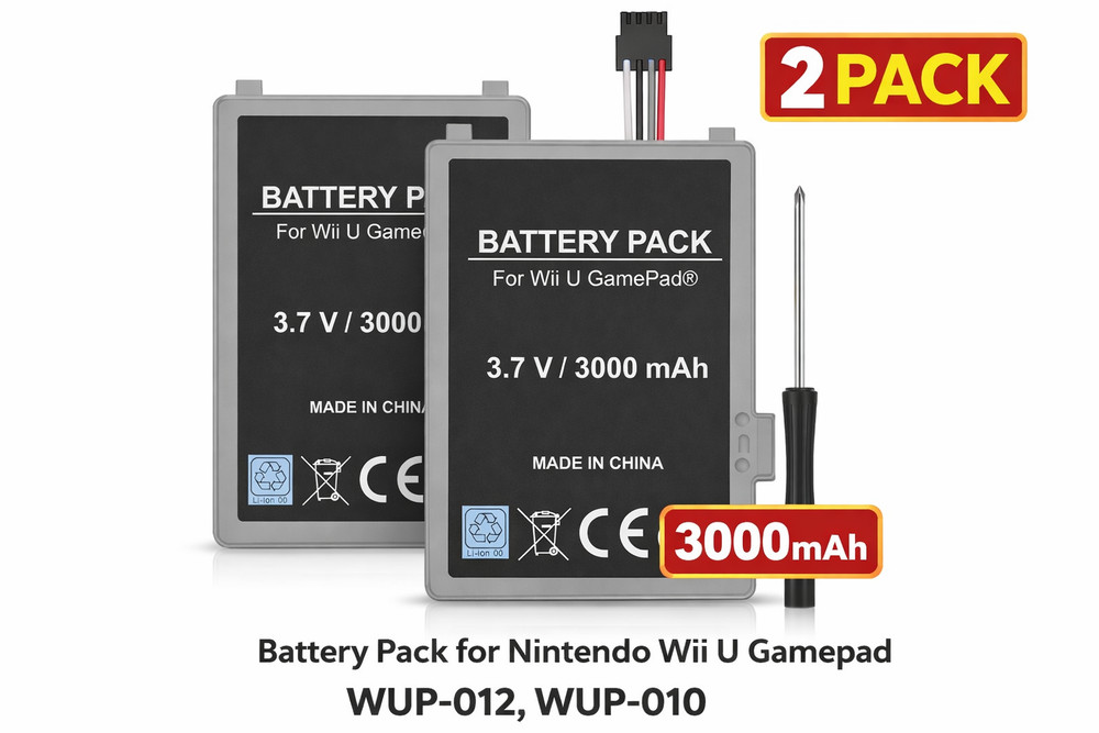 2Pcs Battery  for Wii U Gamepad, Rechargeable Battery Replacement & Screwdriver