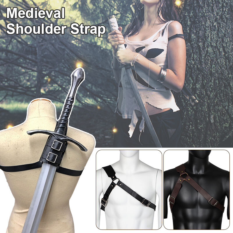 Medieval Double Sword Shoulder Back Sheath Scabbard Holder Warrior Shoulders US