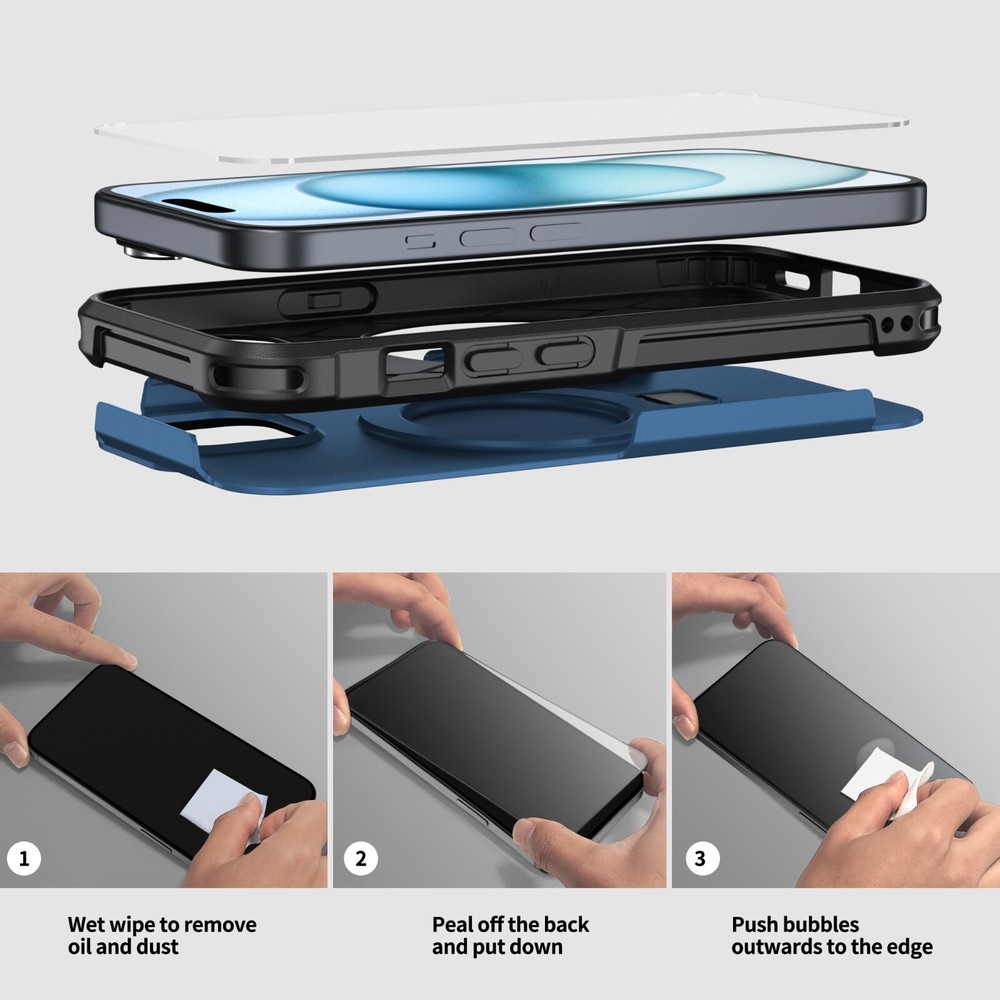 For iPhone 14 15 Plus 15 Pro Max Case MagSafe Ring Stand & Shockproof Protector