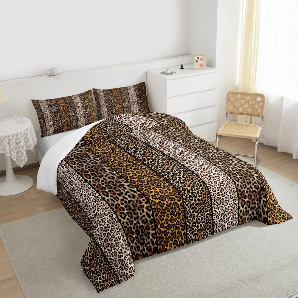 Leopard Print Comforter Set Queen Size,Wild Animals Cheetah Skin Texture Rustic