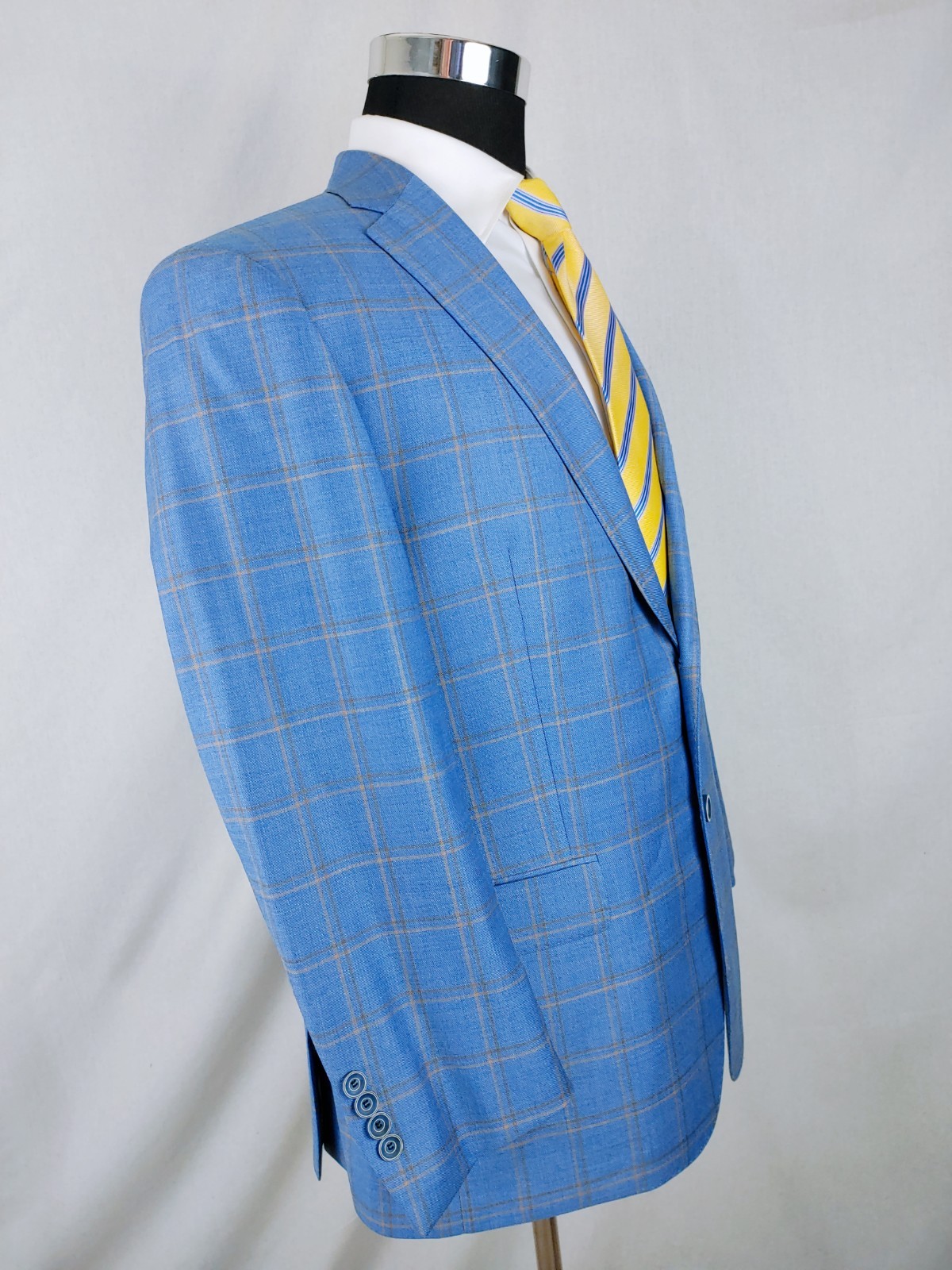 Hart Schaffner Marx Blazer Men 42S Plaid Royal Light Blue Sport Coat Jacket Wool